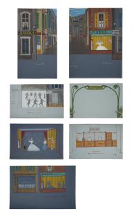 Edouard Dermit - Maquette de décors de boutiques et d\'entrée du métro parisien pour La Chaloupée