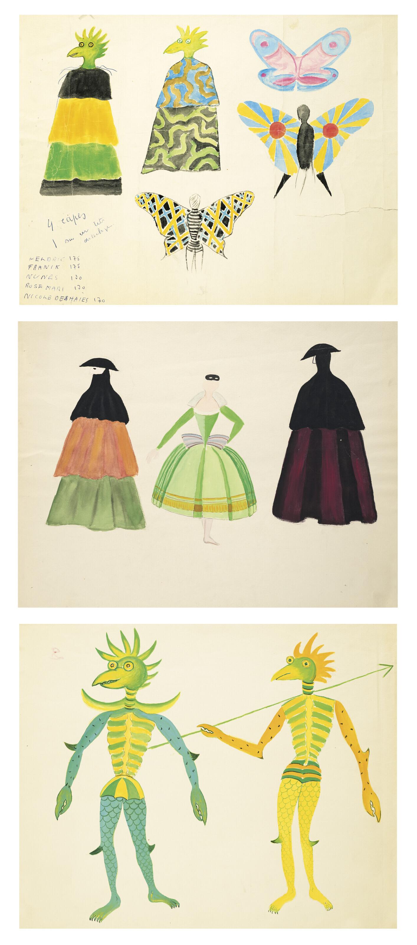 Edouard Dermit - Maquettes de costumes pour \'\'La dame de la lune, Hommage à Méliès\'\'