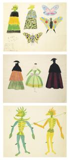 Edouard Dermit - Maquettes de costumes pour \'\'La dame de la lune, Hommage à Méliès\'\'