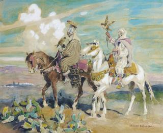 Edouard-Edmond Doigneau - Fauconniers À Chevaledouard-Edmond Doigneau ; The Hawkers ; Signed Lower Right ; Watercolour Heightened With White Gouache On Paper