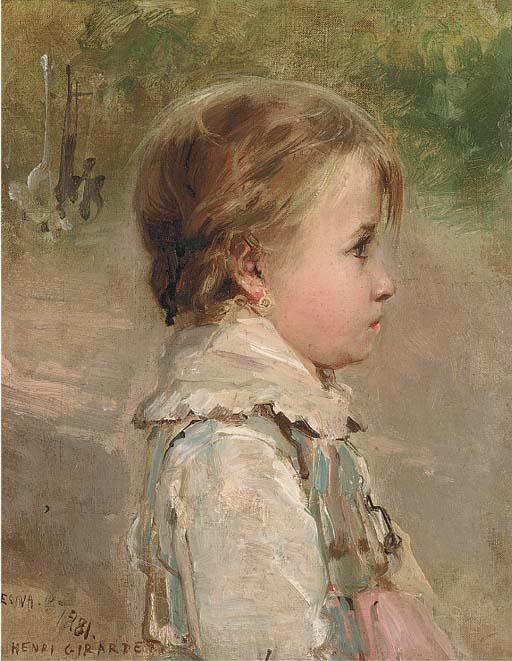 Edouard-Henri Girardet - Portrait of a young girl, small half-length, in profile