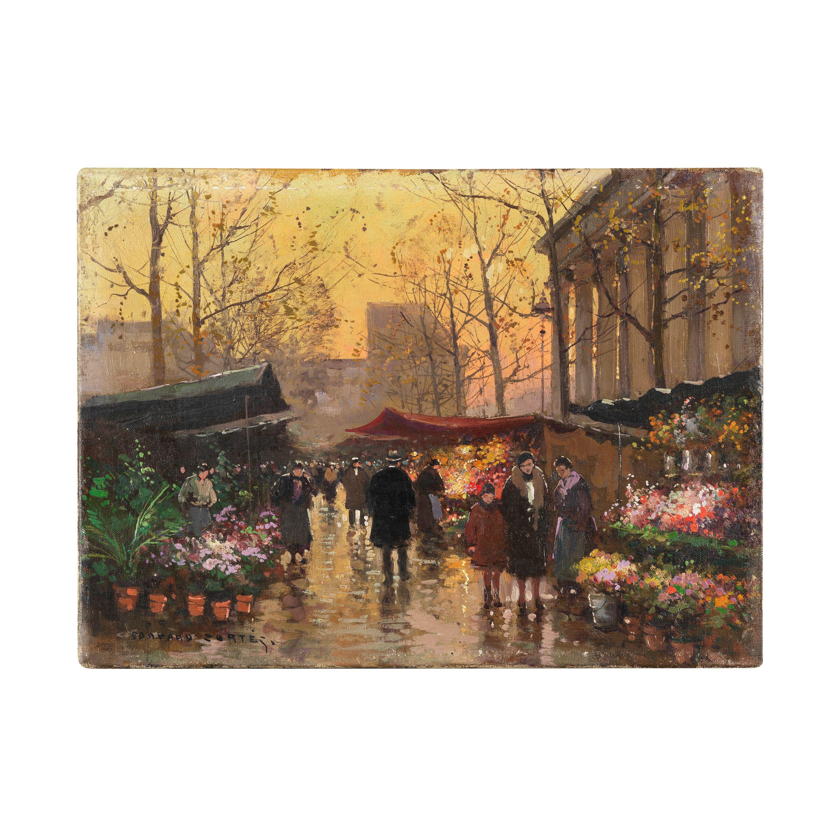 Edouard Henri Leon Cortes - Le Marché de fleurs à la Madeleine