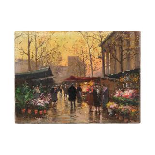 Edouard Henri Leon Cortes - Le Marché de fleurs à la Madeleine