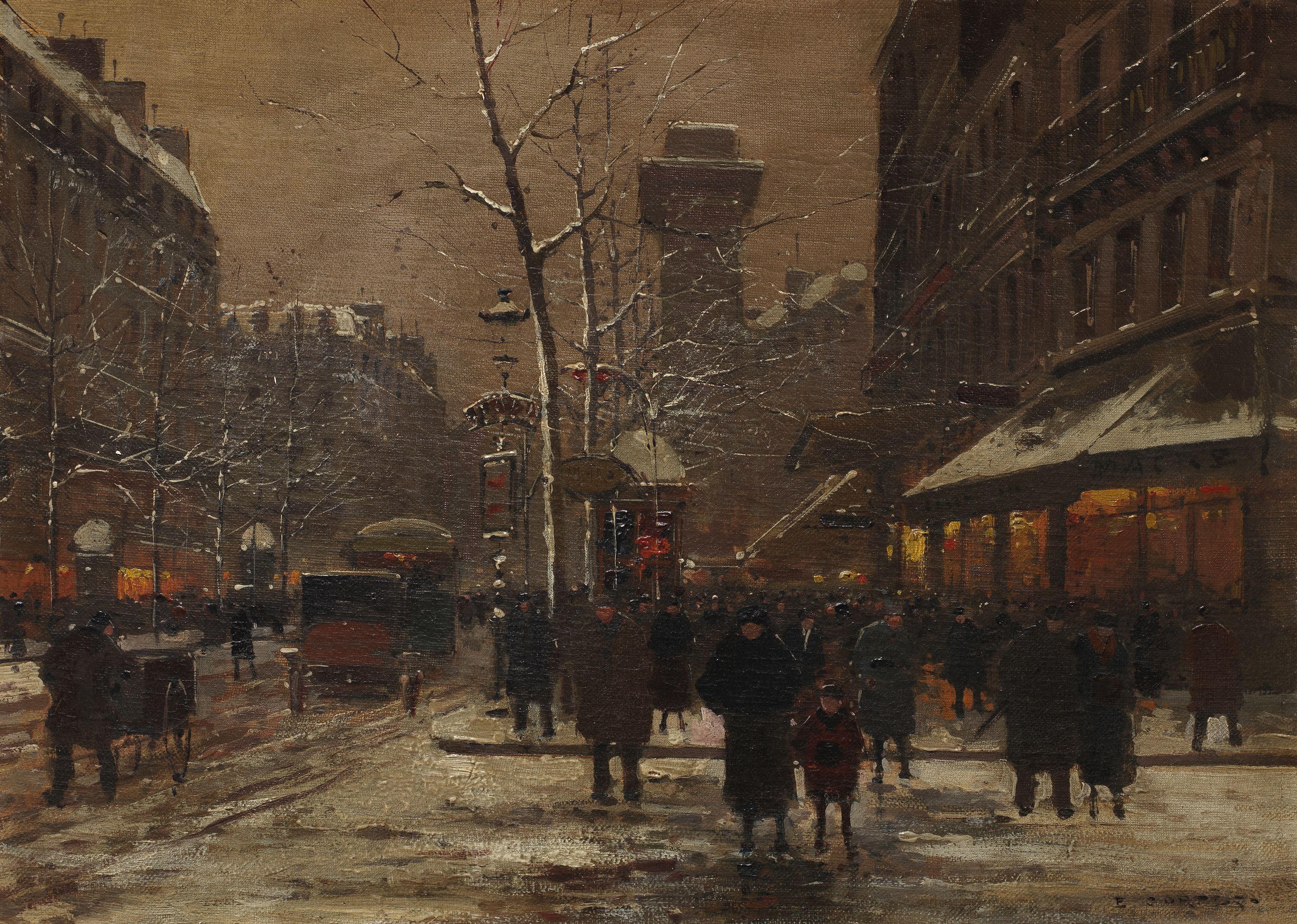 Edouard Henri Léon Cortès - Porte Saint Denis, effet de neige