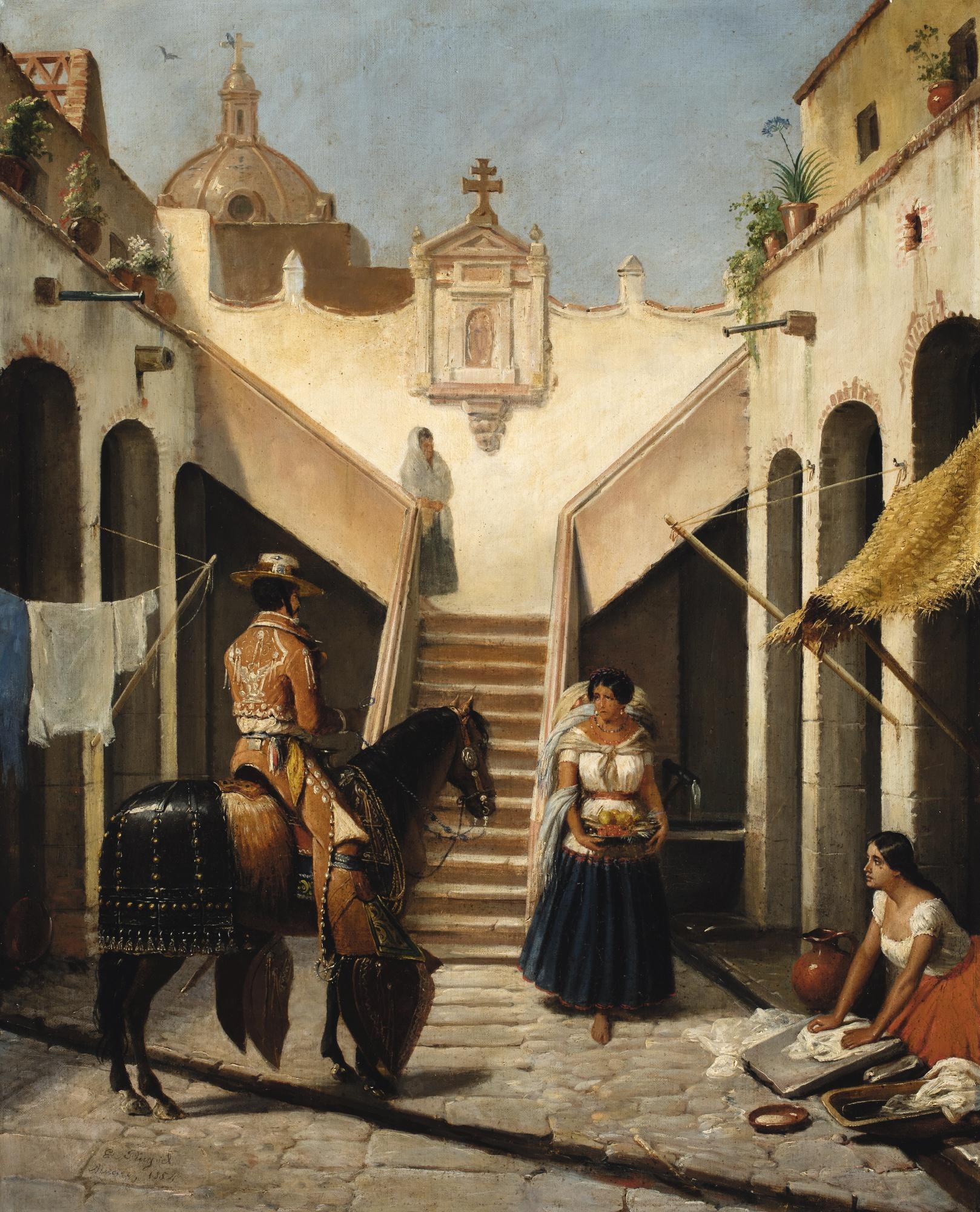 Édouard-Henri-Théophile Pingret - Chinaco E India En Patio Mexicano