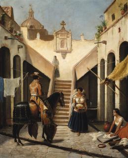 Édouard-Henri-Théophile Pingret - Chinaco E India En Patio Mexicano