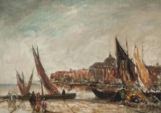 Edouard-Jacques Dufeu - Figures on a Venetian Quay