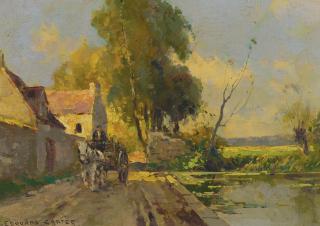 Edouard-Léon Cortès - Horse Cart By A Pond