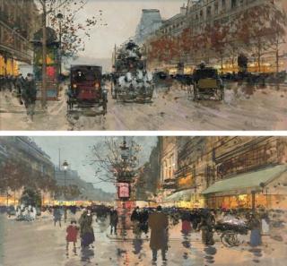 Edouard Léon Cortès - Près des variétés à Paris; and Boulevard des Italiens à Paris