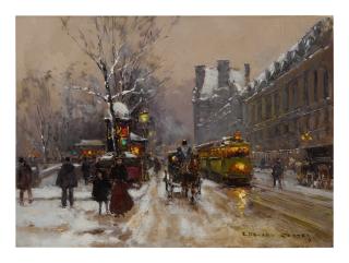 Edouard-Léon Cortès - Quai du Louvre sous la neige