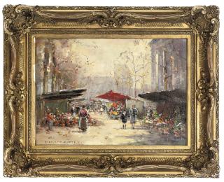 Edouard Léon Cortès - The flower market, Paris