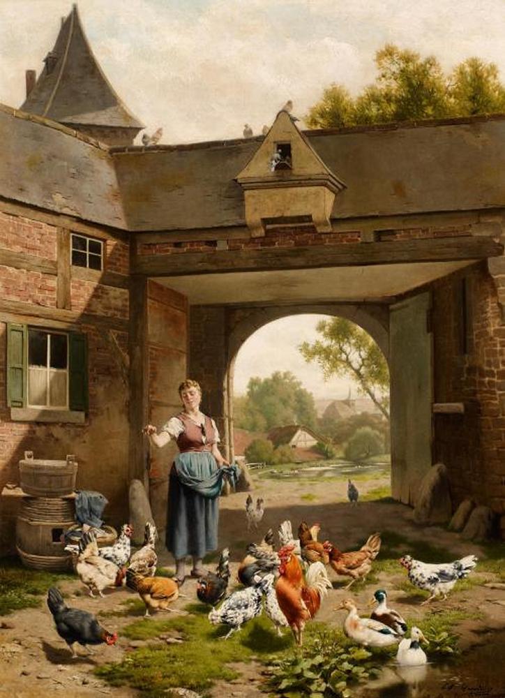 Edouard Quitton - Magd mit Hühnern