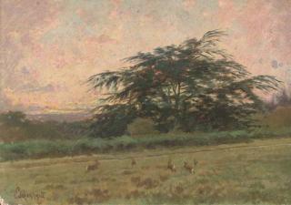 Edouard Rischgitz - Bunnies at dawn, Brocket Hall Park, the Cedar; Shetland pony on the cliffs of Stonehaven; London Bridge; and A country road