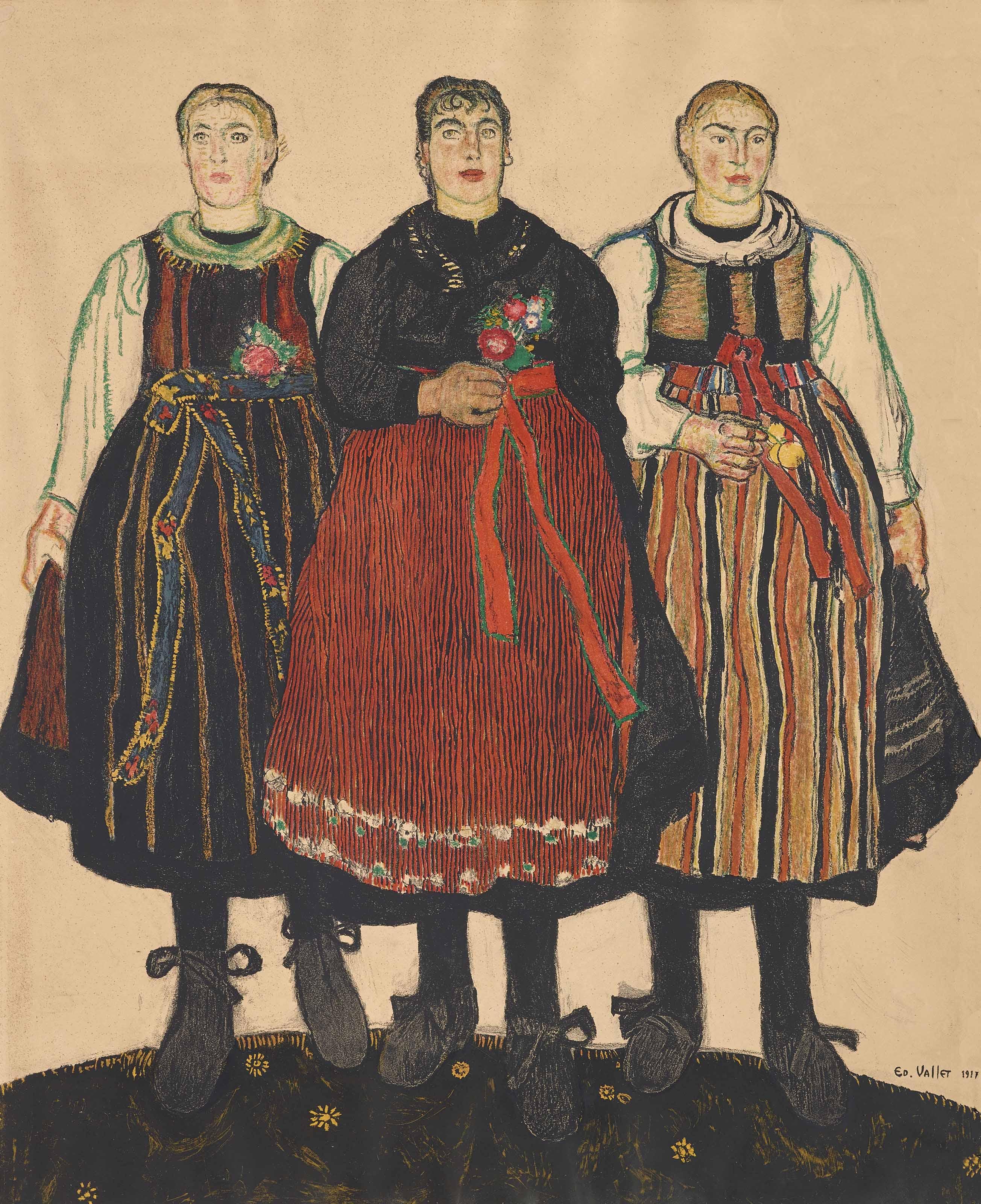 Edouard Vallet - Trois Valaisannes (Figurengruppe Jour de fête), 1917