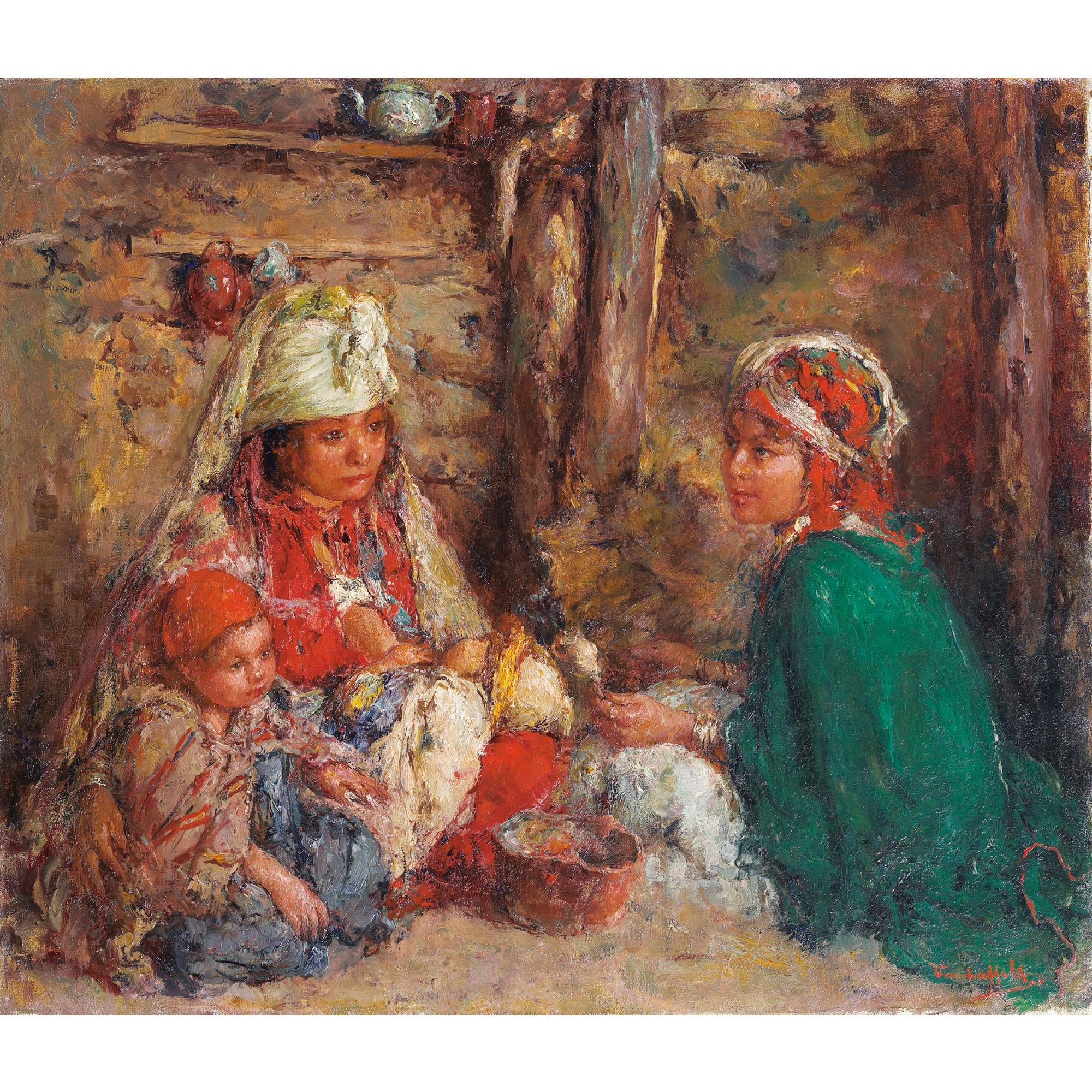 Edouard Verschaffelt - Famille Berbèreedouard Verschaffelt ; A Berber Familly ; Signed Lower Right ; Oil On Canvas