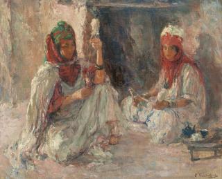 Edouard Verschaffelt - Les Fileusesedouard Verschaffelt ; Spinning Women ; Signed Lower Right ; Oil On Canvas