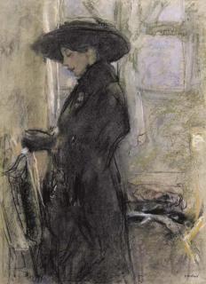 Edouard Vuillard - Jeune femme de profil avec un large chapeau noir