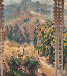 Edouard Vysekal - Sunflowers in a Southern California Garden 18 x 15 3/4 in. framed 26 x 23 in.