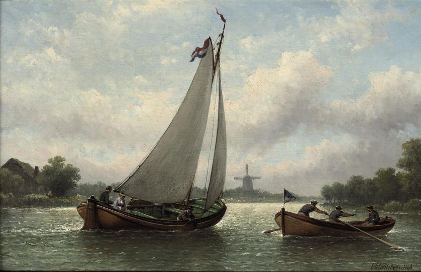 Eduard Alexander Hilverdink - Boating on a river in summer