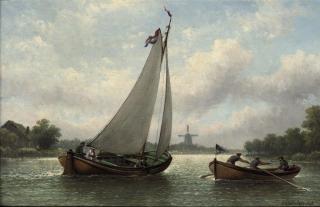 Eduard Alexander Hilverdink - Boating on a river in summer