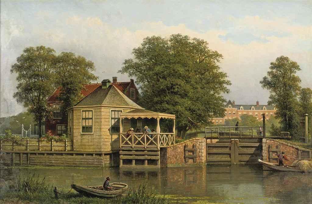 Eduard Alexander Hilverdink - Daily activities near a lock on a summer day