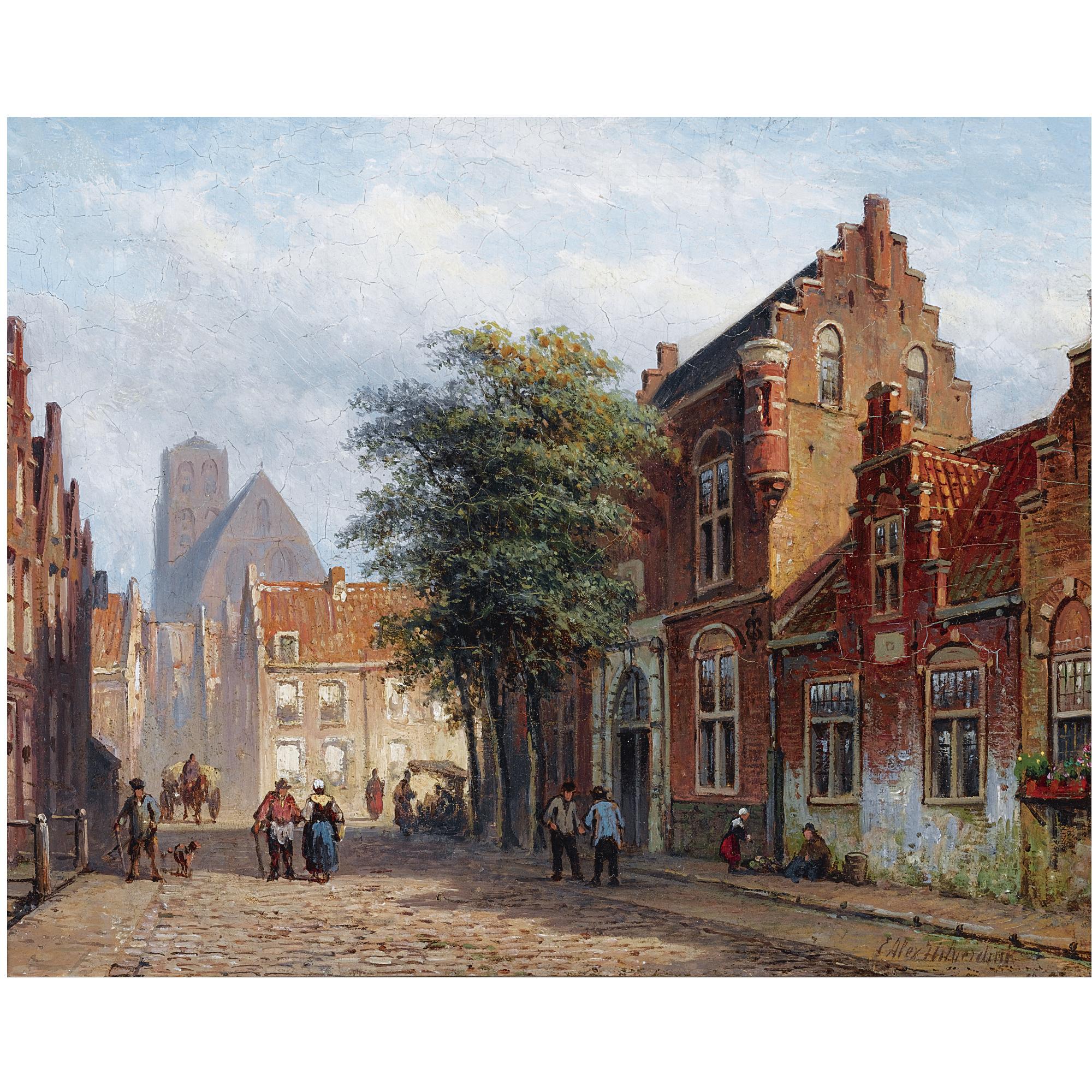 Eduard Alexander Hilverdink - Dutch A Sunny Street In A Dutch Town