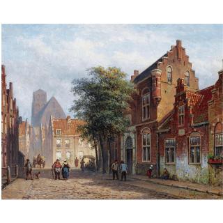 Eduard Alexander Hilverdink - Dutch A Sunny Street In A Dutch Town