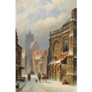 Eduard Alexander Hilverdink - Figures In The Streets Of A Wintry Town