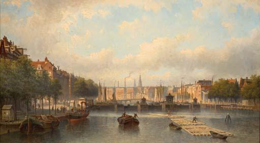 Eduard Alexander Hilverdink - The river Amstel with the Magere Brug in the distance, Amsterdam