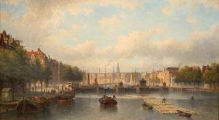 Eduard Alexander Hilverdink - The river Amstel with the Magere Brug in the distance, Amsterdam