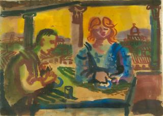 Eduard Bargheer - „Frühlingssturm“ (recto) – Am Kaffeetisch (verso).