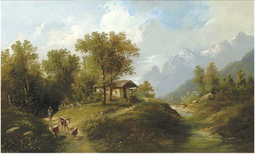 Eduard Boehm - Drover in an Alpine landscape, Oberbayern