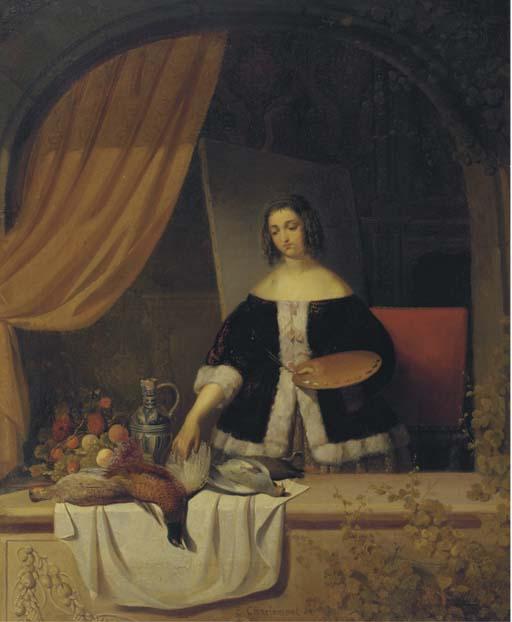 Eduard Charlemont - Arranging The Composition: A Female Artist By A Window