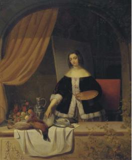 Eduard Charlemont - Arranging The Composition: A Female Artist By A Window