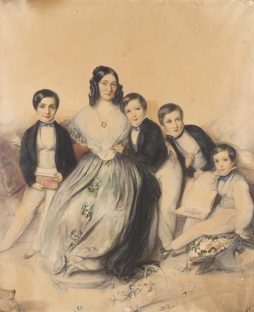 Eduard Clemens Fechner - Une Mère Entourée De Ses Quatre Fils