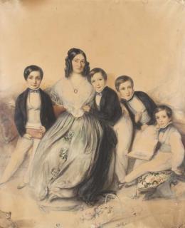 Eduard Clemens Fechner - Une Mère Entourée De Ses Quatre Fils