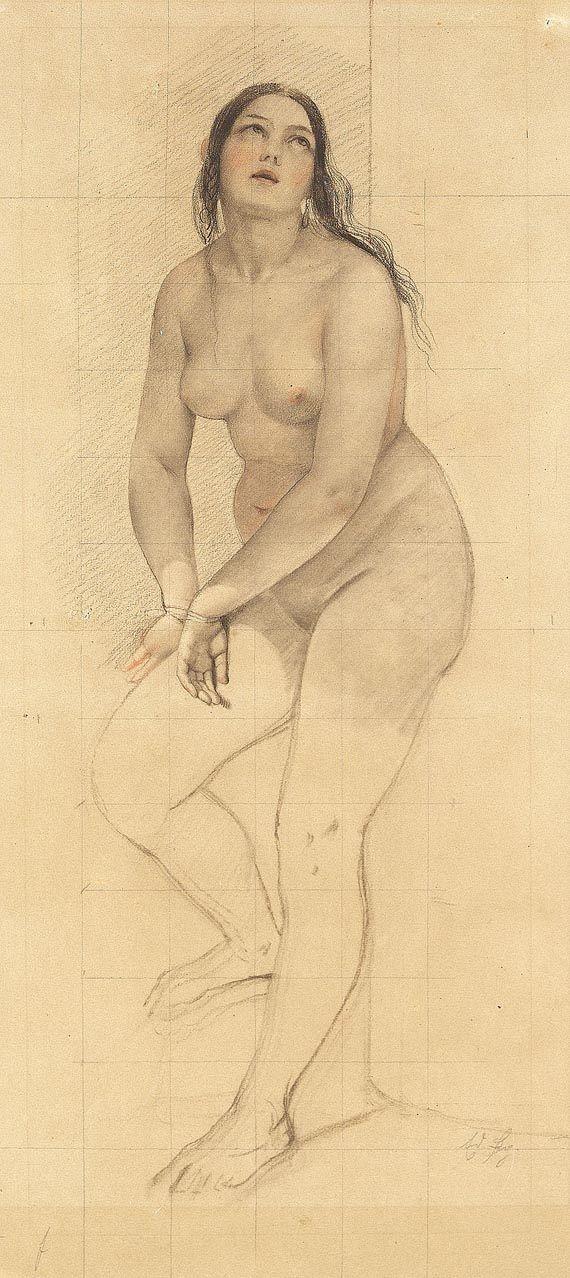 Eduard Daege - 5 Blätter: Stehende weibliche Aktstudie, Bildnisse (3)