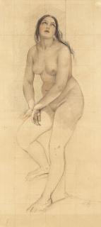 Eduard Daege - 5 Blätter: Stehende weibliche Aktstudie, Bildnisse (3)