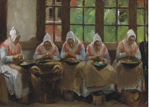 Eduard Frankfort - Peeling potatoes at the Joodse Oudeliedengesticht in the Nieuwe Kerkstraat, Amsterdam