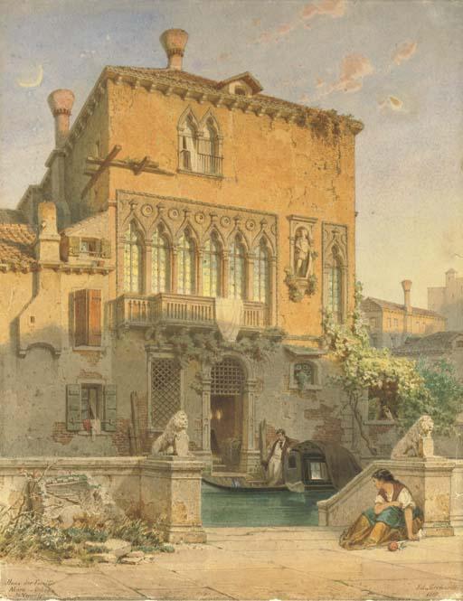 Eduard Gerhardt - Haus der Familie Moro-Orbello In Venedig: A Sunny Venetian Afternoon