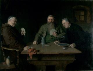 Eduard Grützner - Mönch, Jäger und Pfarrer beim Kartenspiel.