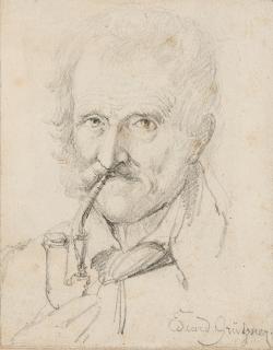 Eduard Grützner - Porträt eines Pfeife rauchenden Mannes.