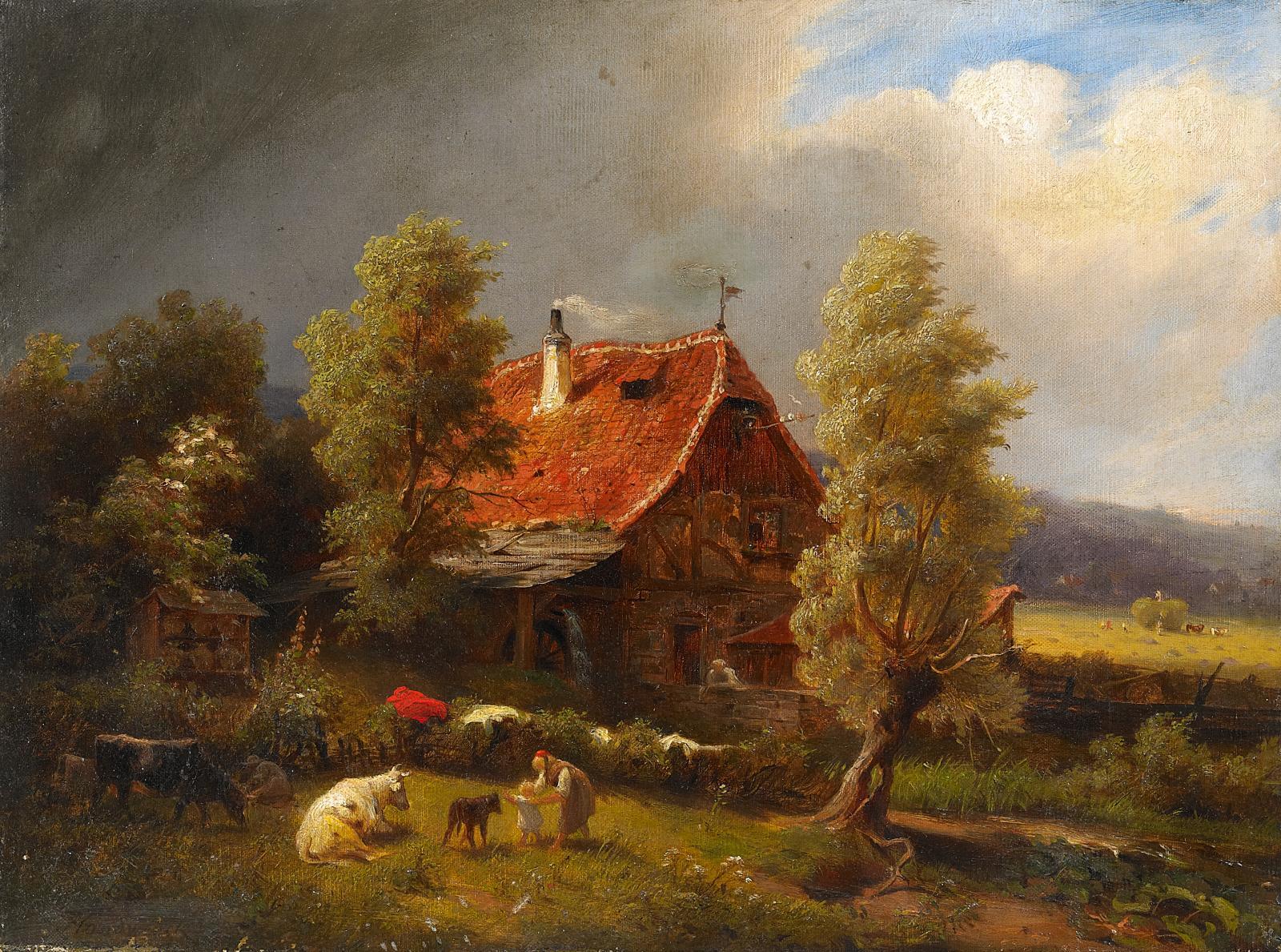 Eduard Handwerck - Aufziehendes Gewitter über einer Westfälischen Mühle