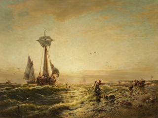 Eduard Hildebrandt - Anlandende Fischerboote im Abdendlicht.