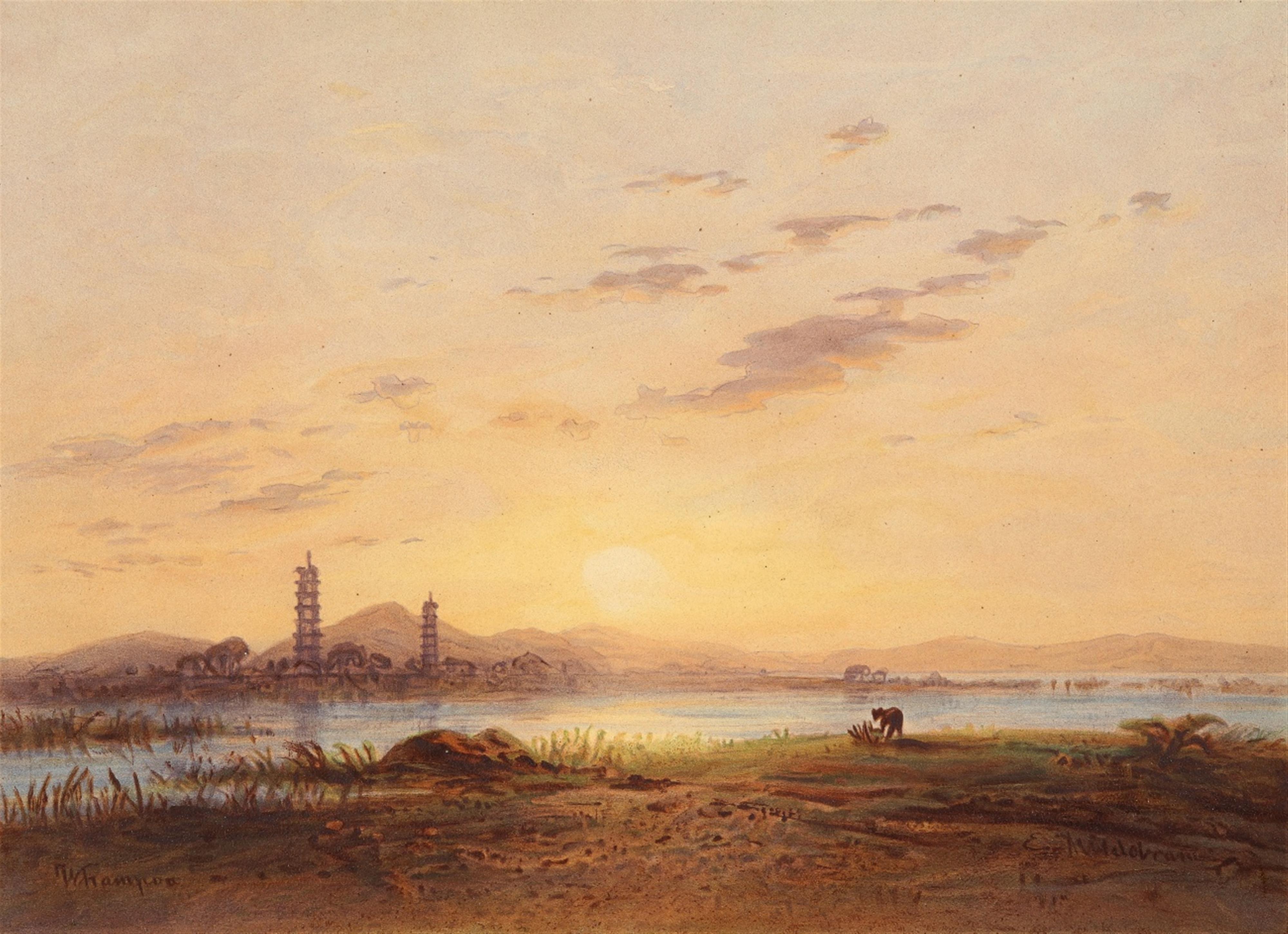 Eduard Hildebrandt - Chinesiche Seelandschaft am Abend