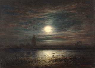 Eduard Hildebrandt - Die Longhua-Pagode im Mondschein