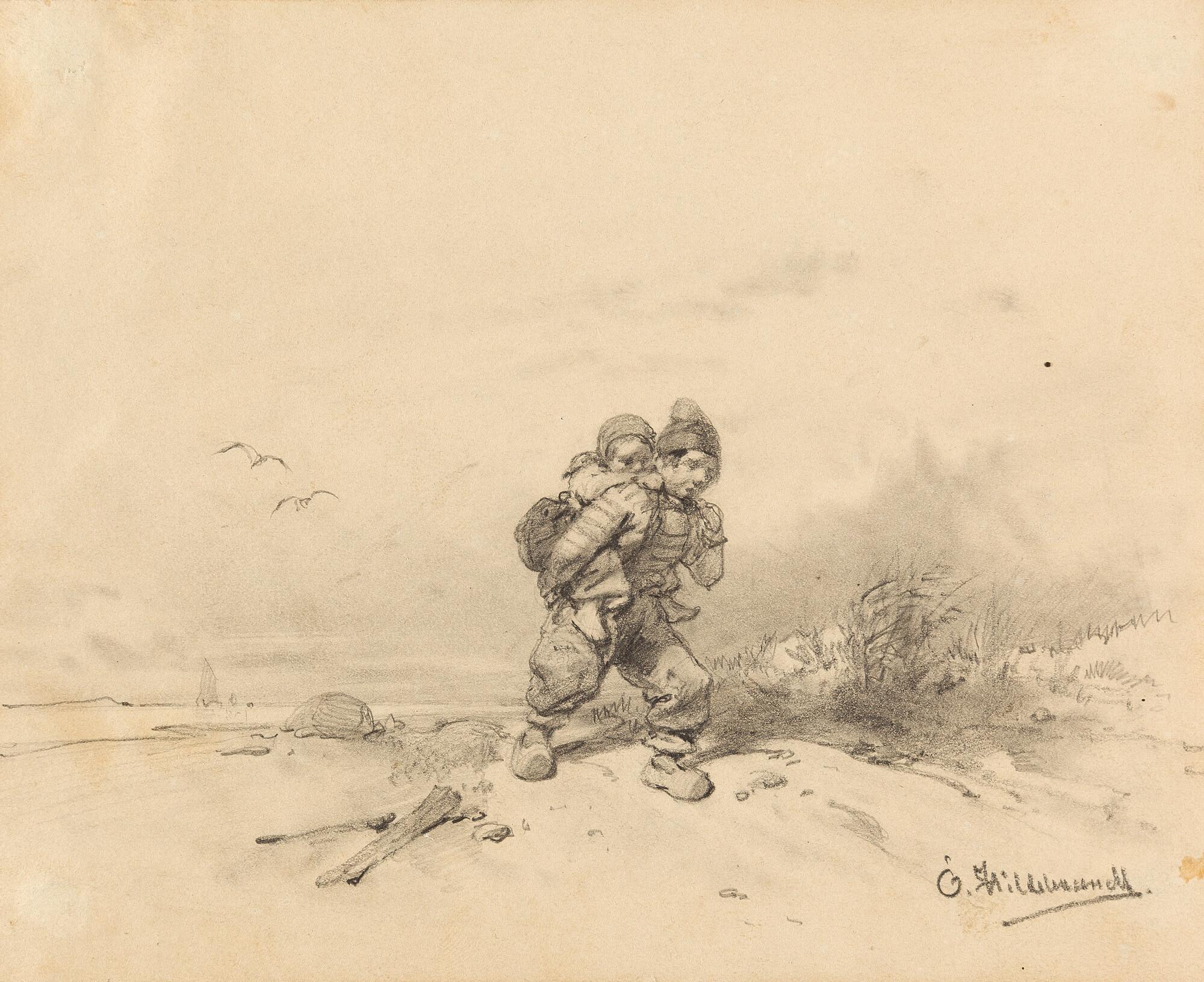 Eduard Hildebrandt - Ein Knabe, die kleine Schwester tragend.