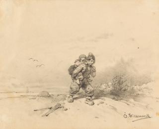 Eduard Hildebrandt - Ein Knabe, die kleine Schwester tragend.