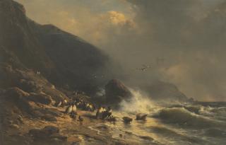 Eduard Hildebrandt - Norwegische Küstenlandschaft mit Vogelkolonie