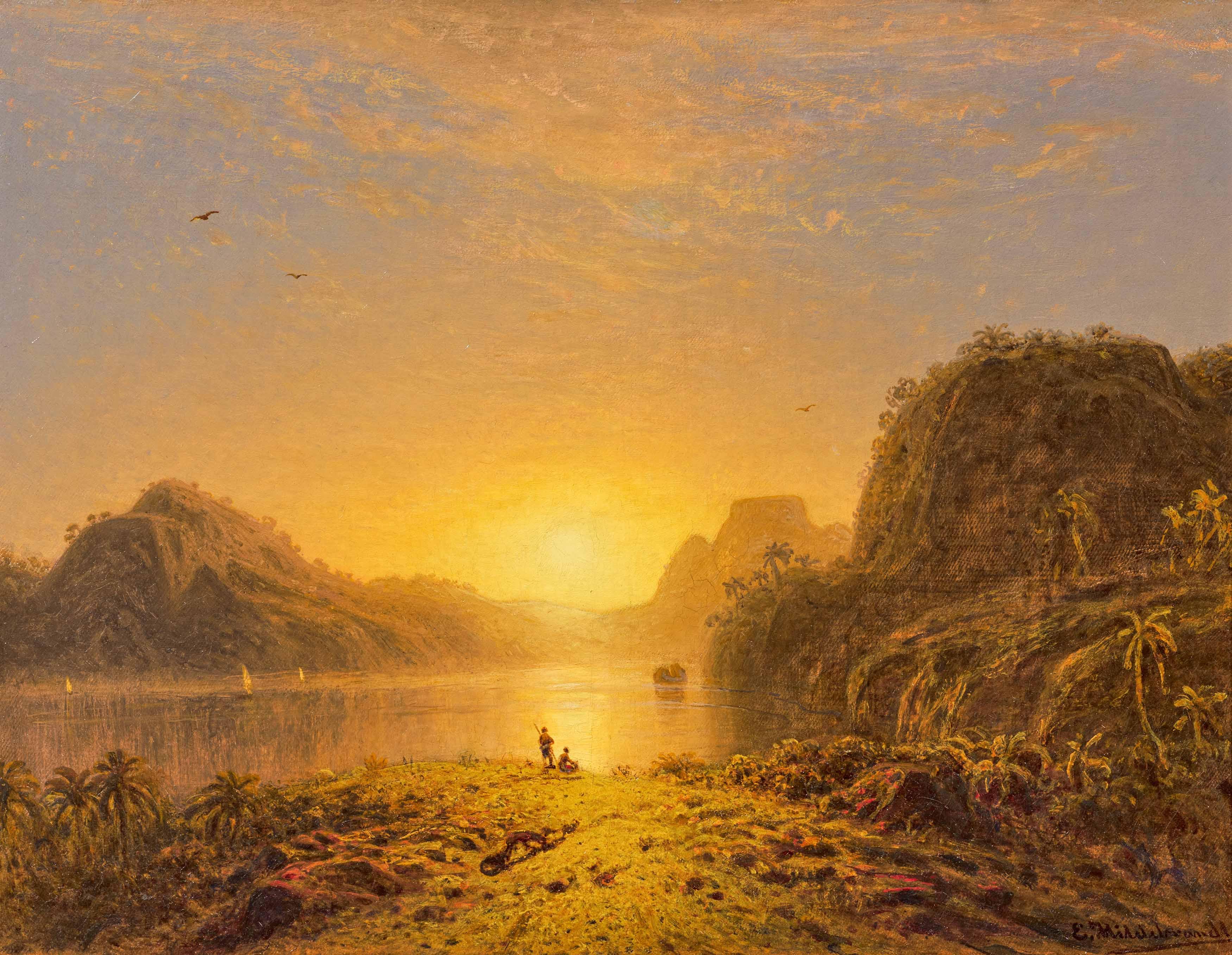 Eduard Hildebrandt - Sonnenuntergang am Pedra da Gavea bei Rio de Janeiro.